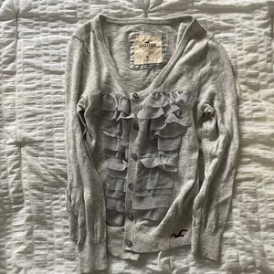 Hollister Frill Gray Grey Cardigan Button Up Sweater